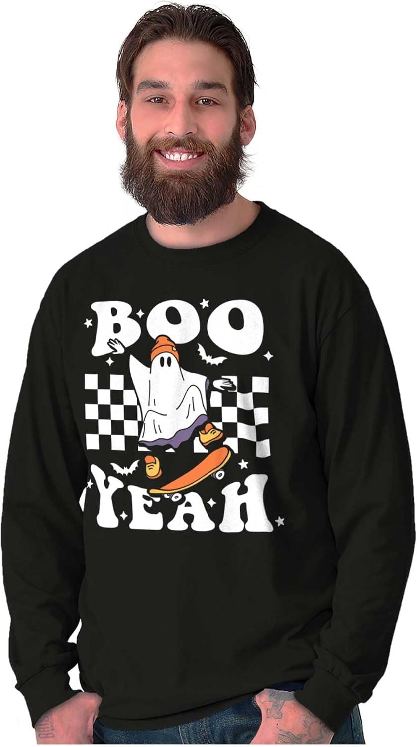 imageBrisco Brands Cool Skateboarding Ghost Boo Yeah Long Sleeve Tshirt Men WomenBlack