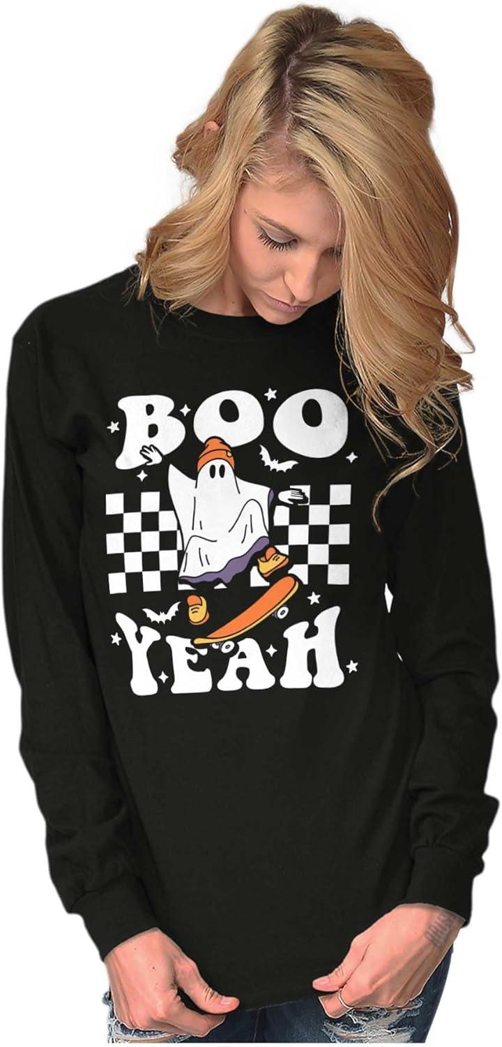 imageBrisco Brands Cool Skateboarding Ghost Boo Yeah Long Sleeve Tshirt Men WomenBlack