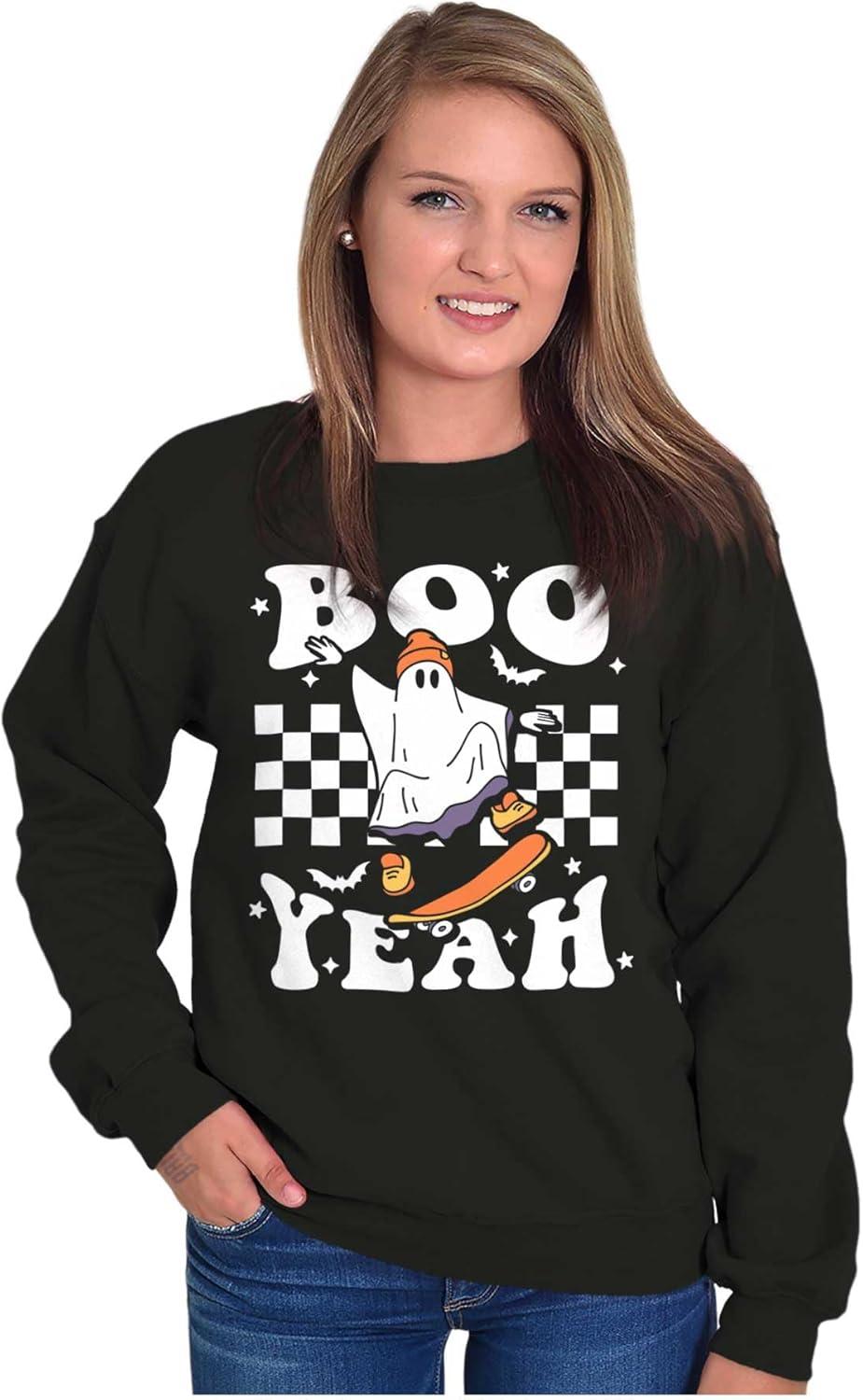 imageBrisco Brands Cool Skateboarding Ghost Boo Yeah Sweatshirt for Men or WomenBlack