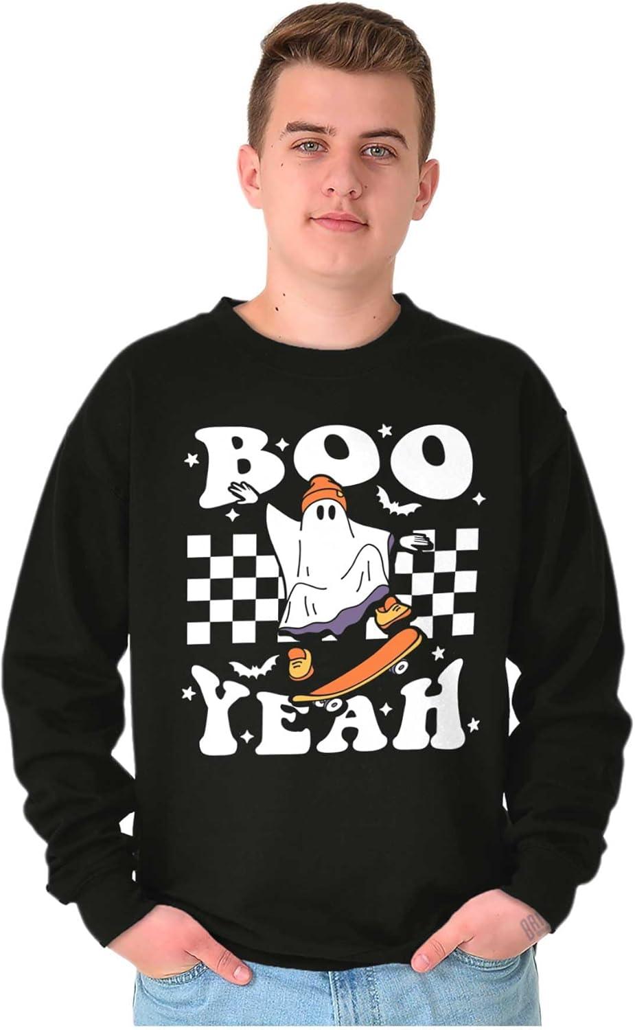 imageBrisco Brands Cool Skateboarding Ghost Boo Yeah Sweatshirt for Men or WomenBlack