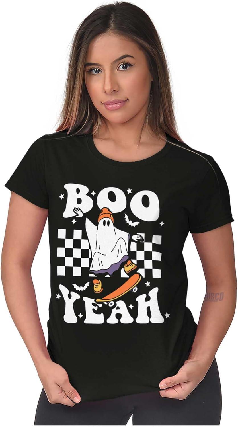 imageBrisco Brands Cool Skateboarding Ghost Boo Yeah Womens Slim Fit Graphic TeeBlack