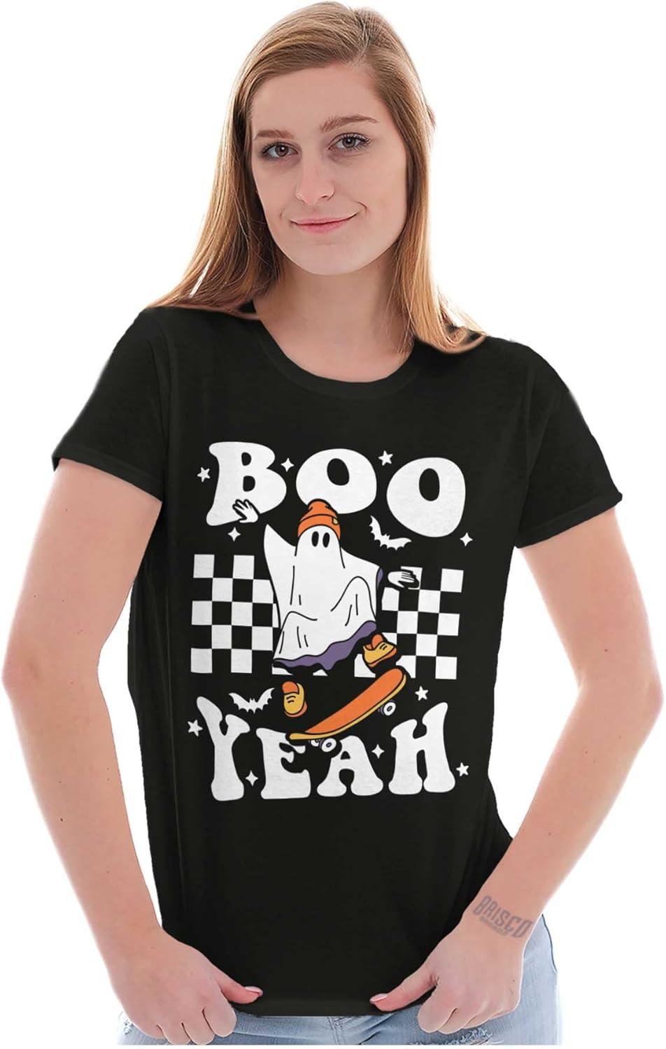 imageBrisco Brands Cool Skateboarding Ghost Boo Yeah Womens Slim Fit Graphic TeeBlack