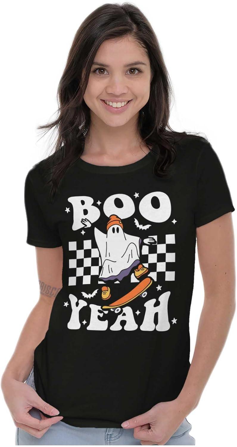 imageBrisco Brands Cool Skateboarding Ghost Boo Yeah Womens Slim Fit Graphic TeeBlack