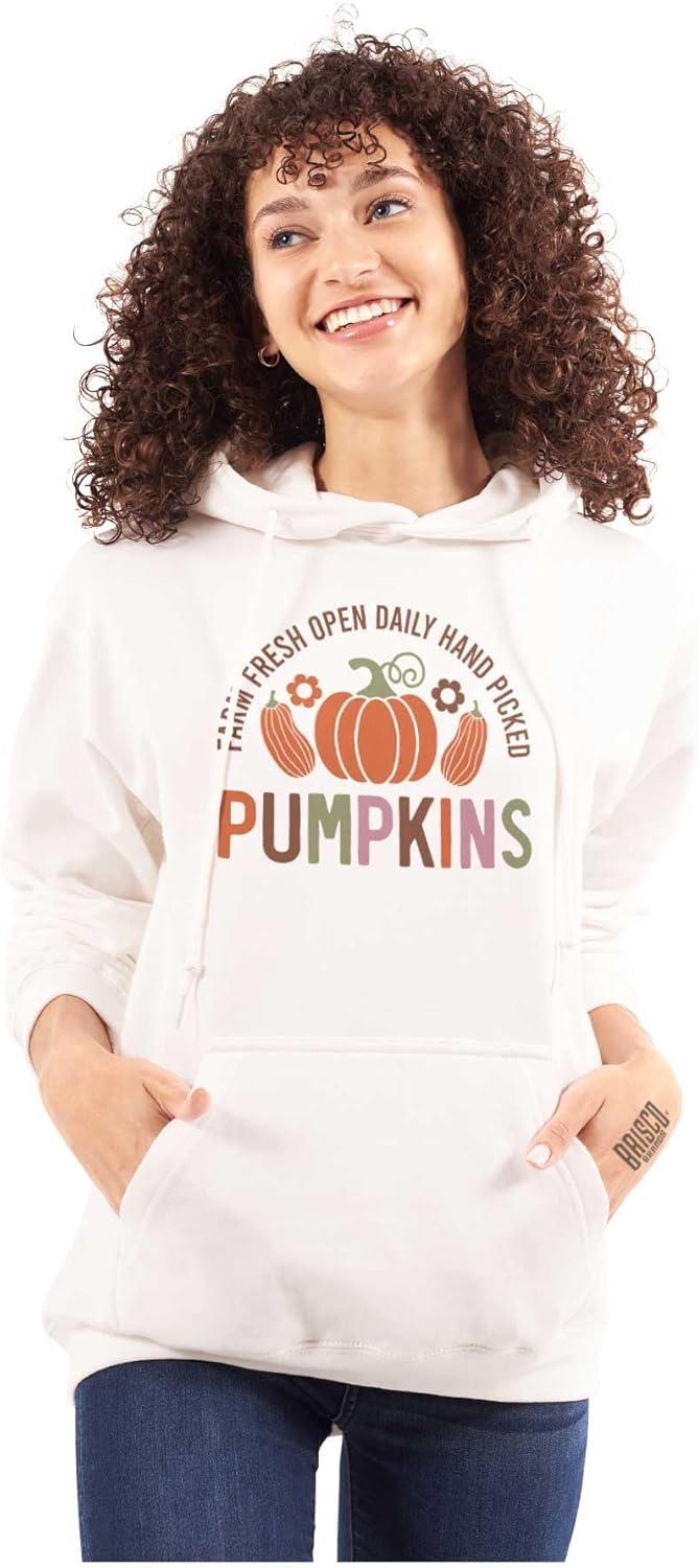imageBrisco Brands Cute Fall Autumn Farm Fresh Pumpkins Hoodie Sweatshirt Women MenWhite
