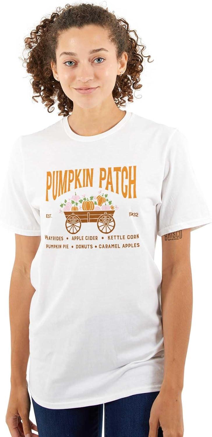 imageBrisco Brands Cute Fall Autumn Pumkin Patch Wagon Graphic T Shirt Men or WomenWhite
