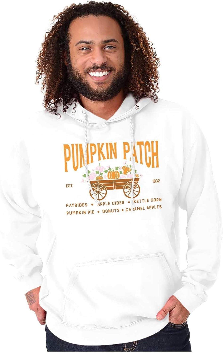 imageBrisco Brands Cute Fall Autumn Pumkin Patch Wagon Hoodie Sweatshirt Women MenWhite