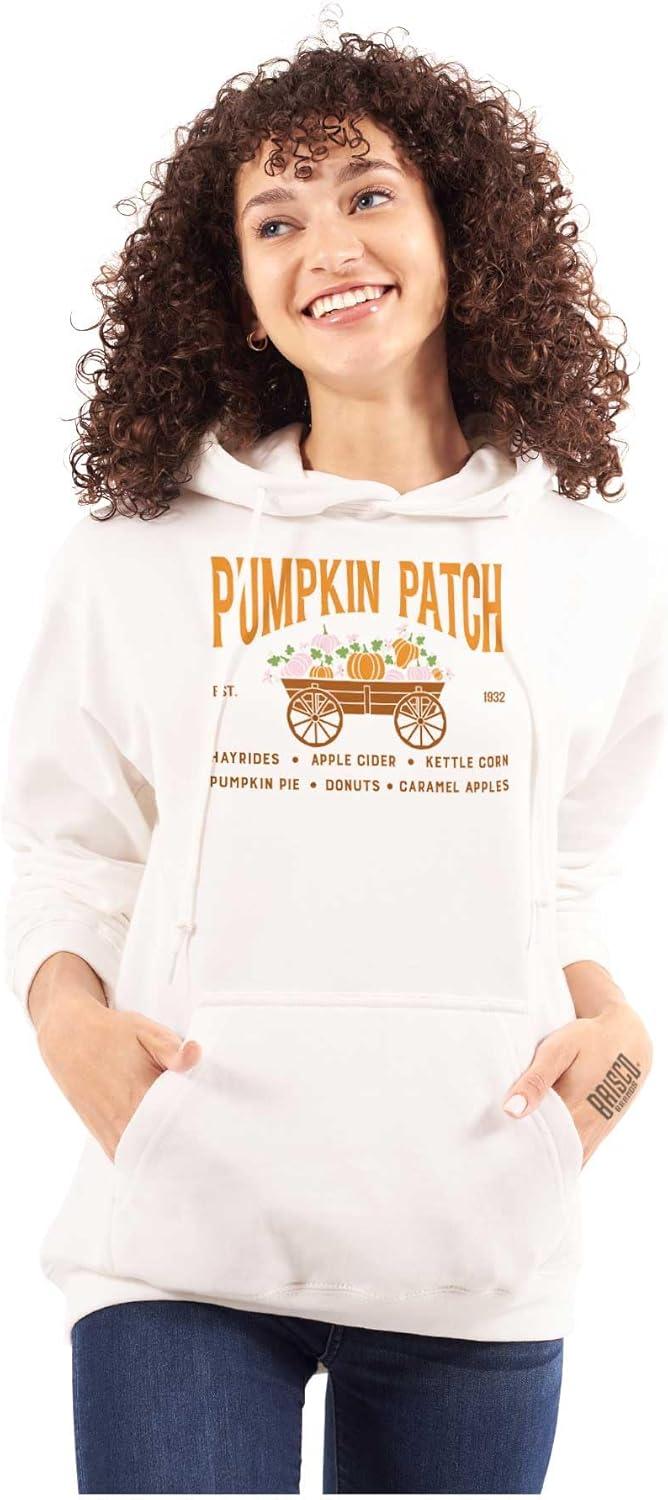 imageBrisco Brands Cute Fall Autumn Pumkin Patch Wagon Hoodie Sweatshirt Women MenWhite