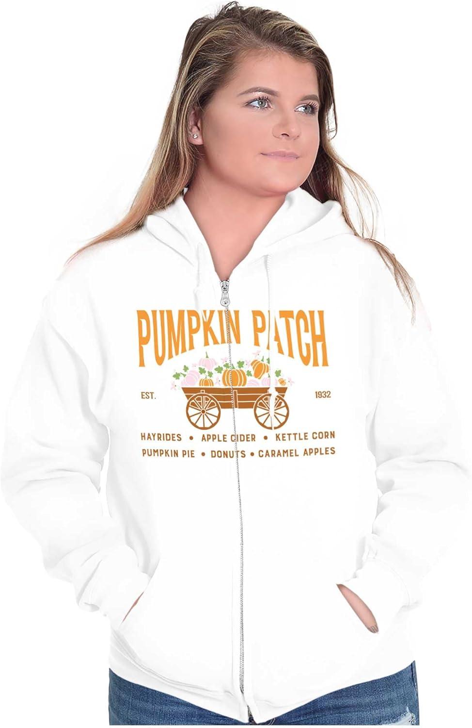 imageBrisco Brands Cute Fall Autumn Pumkin Patch Wagon Zip Up Hoodie Mens WomensWhite