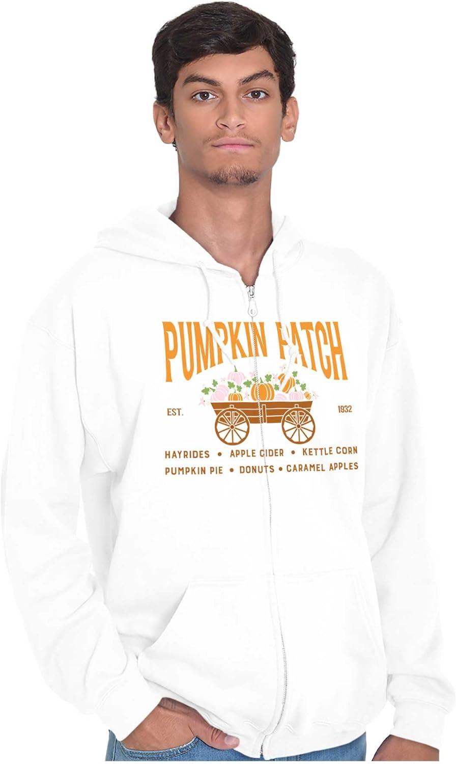 imageBrisco Brands Cute Fall Autumn Pumkin Patch Wagon Zip Up Hoodie Mens WomensWhite