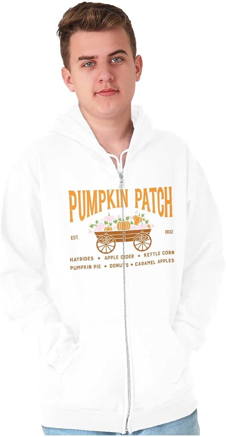 imageBrisco Brands Cute Fall Autumn Pumkin Patch Wagon Zip Up Hoodie Mens WomensWhite