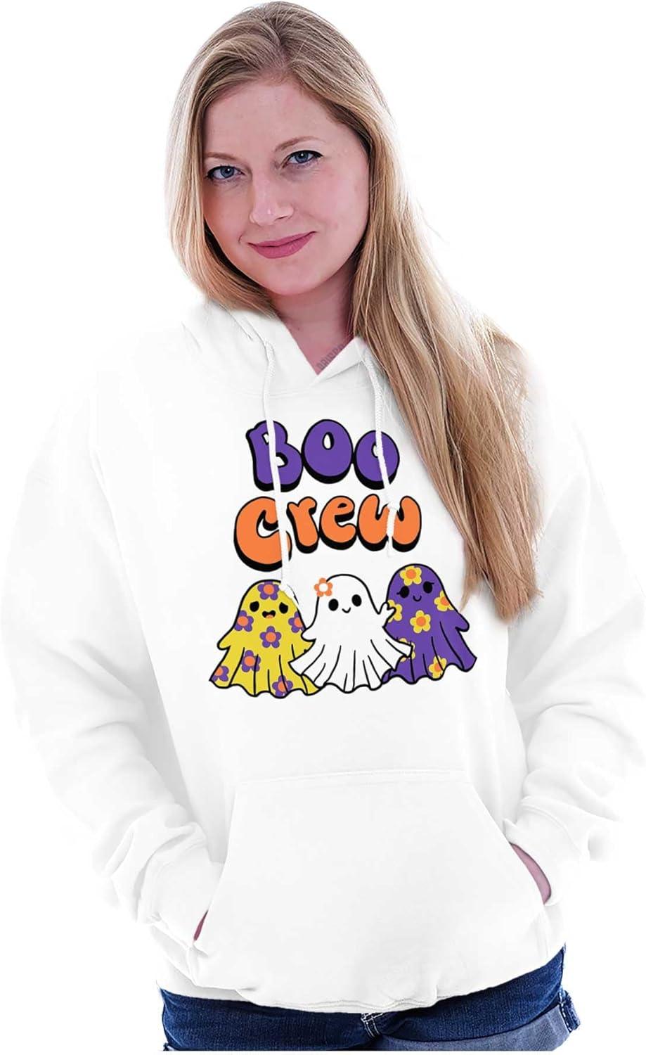 imageBrisco Brands Cute Floral Hippie Ghosts Boo Crew Hoodie Sweatshirt WomenWhite
