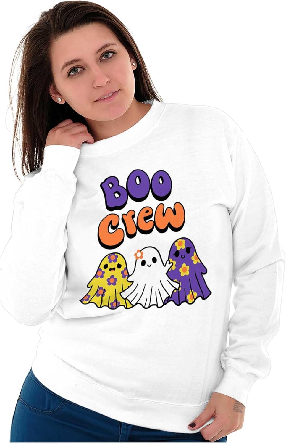 imageBrisco Brands Cute Floral Hippie Ghosts Boo Crew Women Crewneck SweatshirtWhite