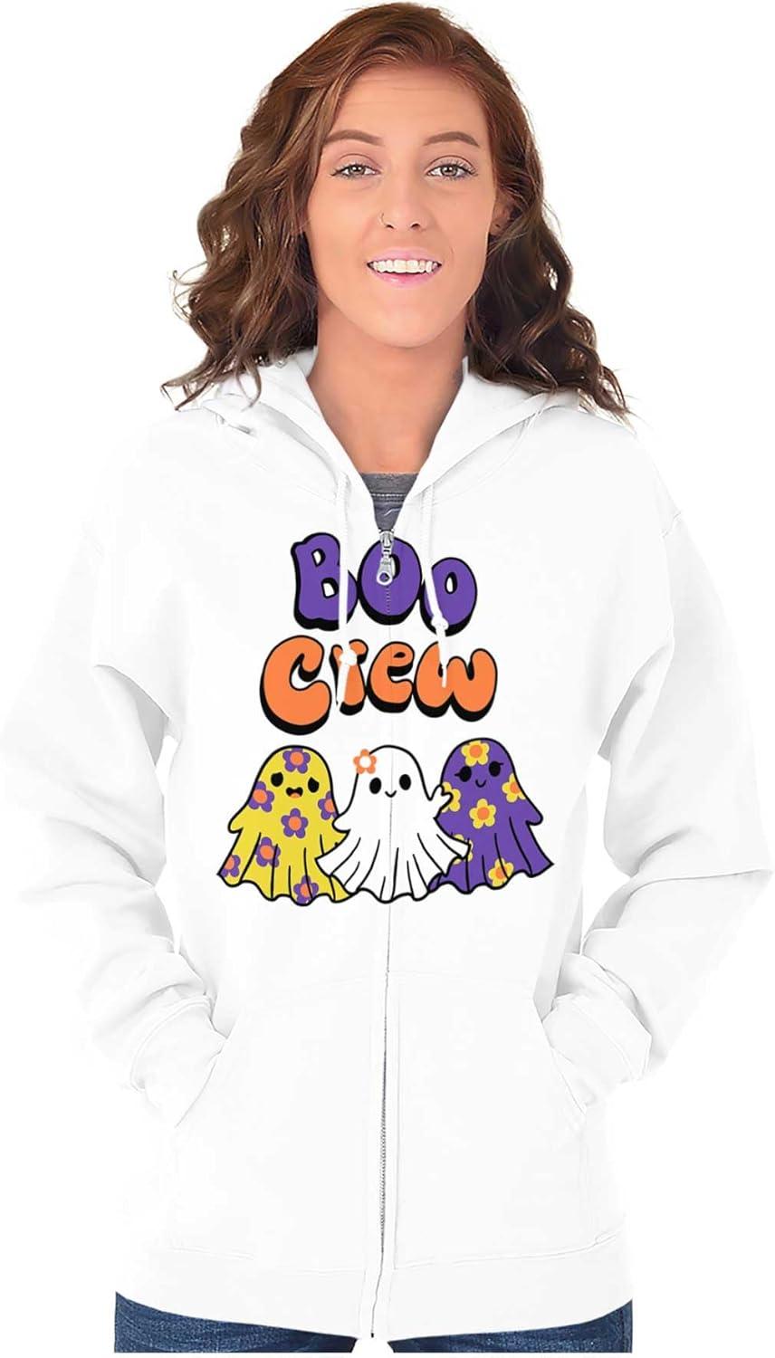 imageBrisco Brands Cute Floral Hippie Ghosts Boo Crew Zip Hoodie Sweatshirt WomenWhite