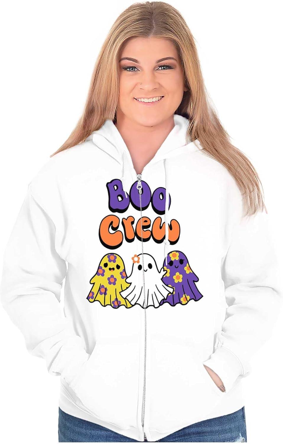 imageBrisco Brands Cute Floral Hippie Ghosts Boo Crew Zip Hoodie Sweatshirt WomenWhite
