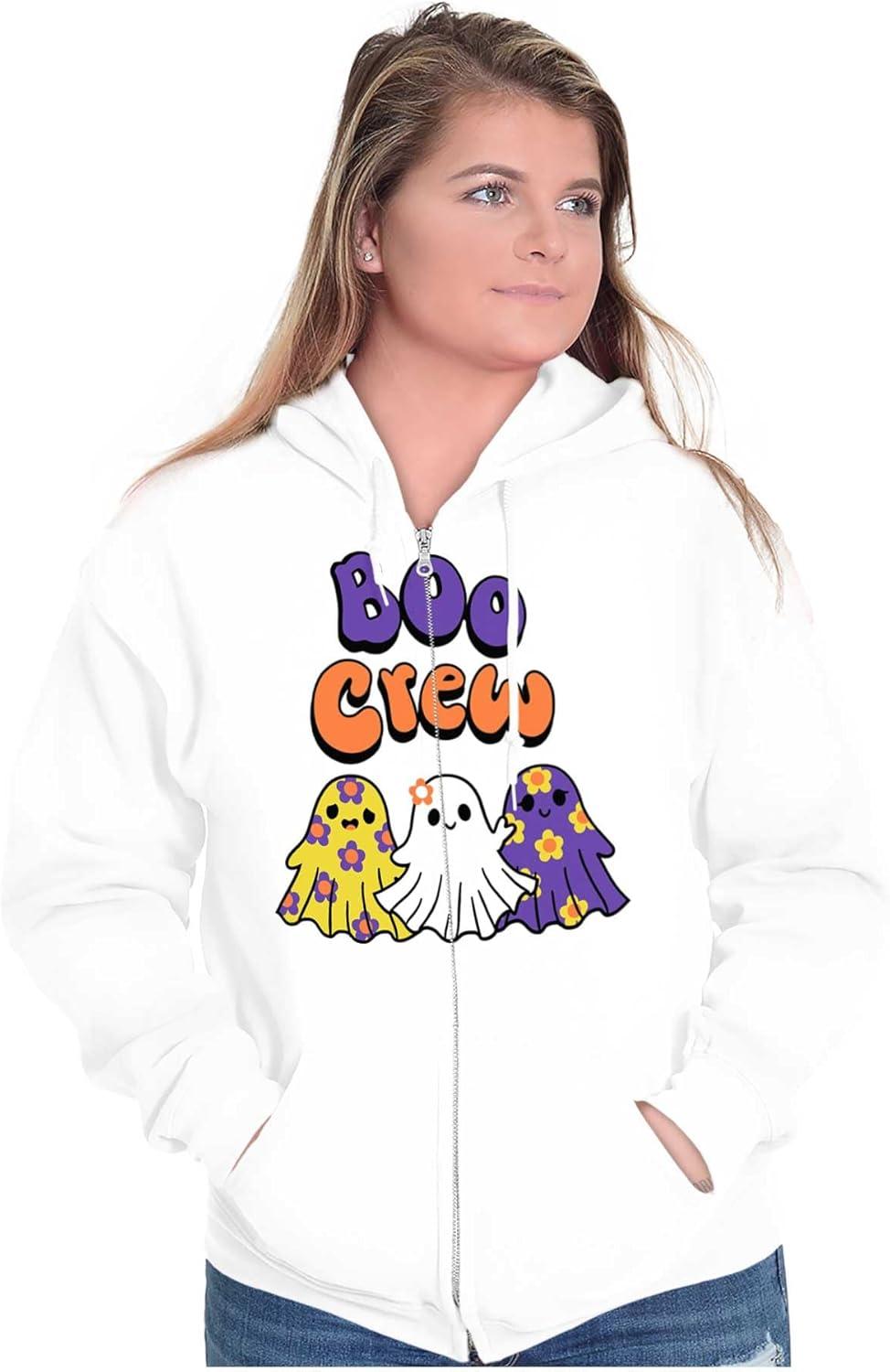 imageBrisco Brands Cute Floral Hippie Ghosts Boo Crew Zip Hoodie Sweatshirt WomenWhite