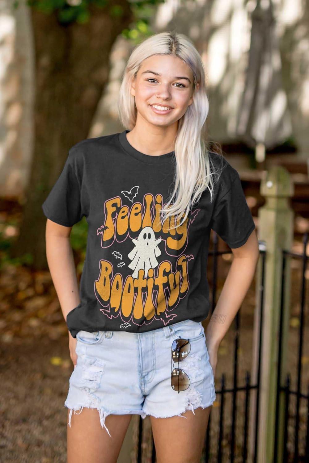 imageBrisco Brands Cute Halloween Ghost Feeling Bootiful Womens Graphic T Shirt TeesBlack