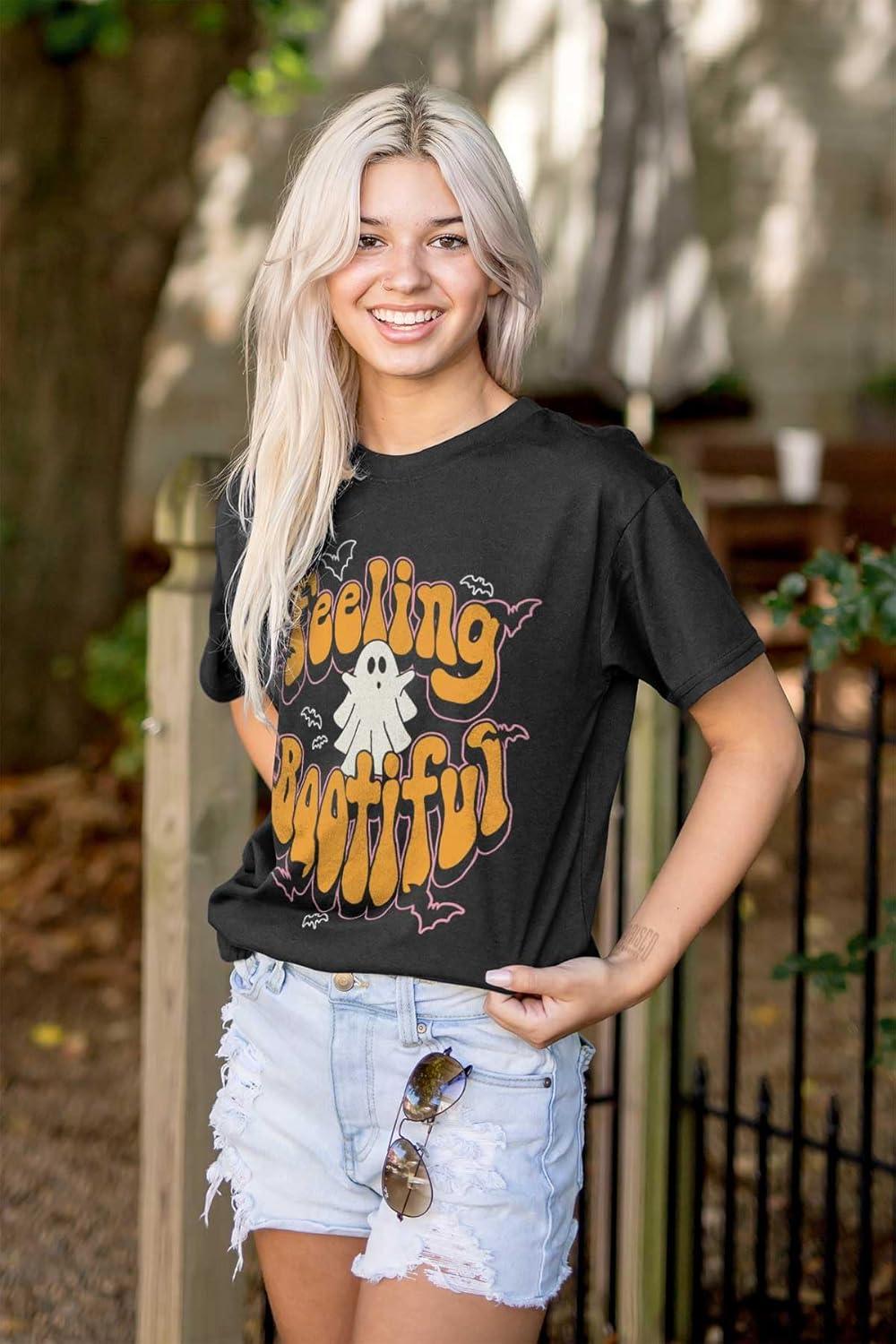 imageBrisco Brands Cute Halloween Ghost Feeling Bootiful Womens Graphic T Shirt TeesBlack
