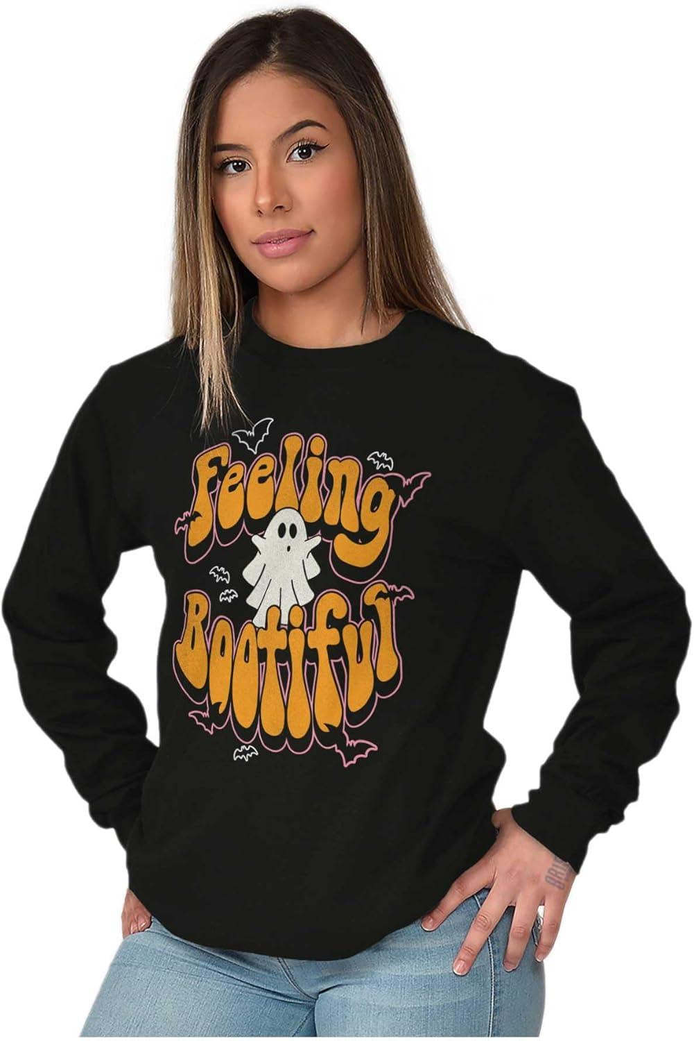 imageBrisco Brands Cute Halloween Ghost Feeling Bootiful Womens Long Sleeve T ShirtBlack