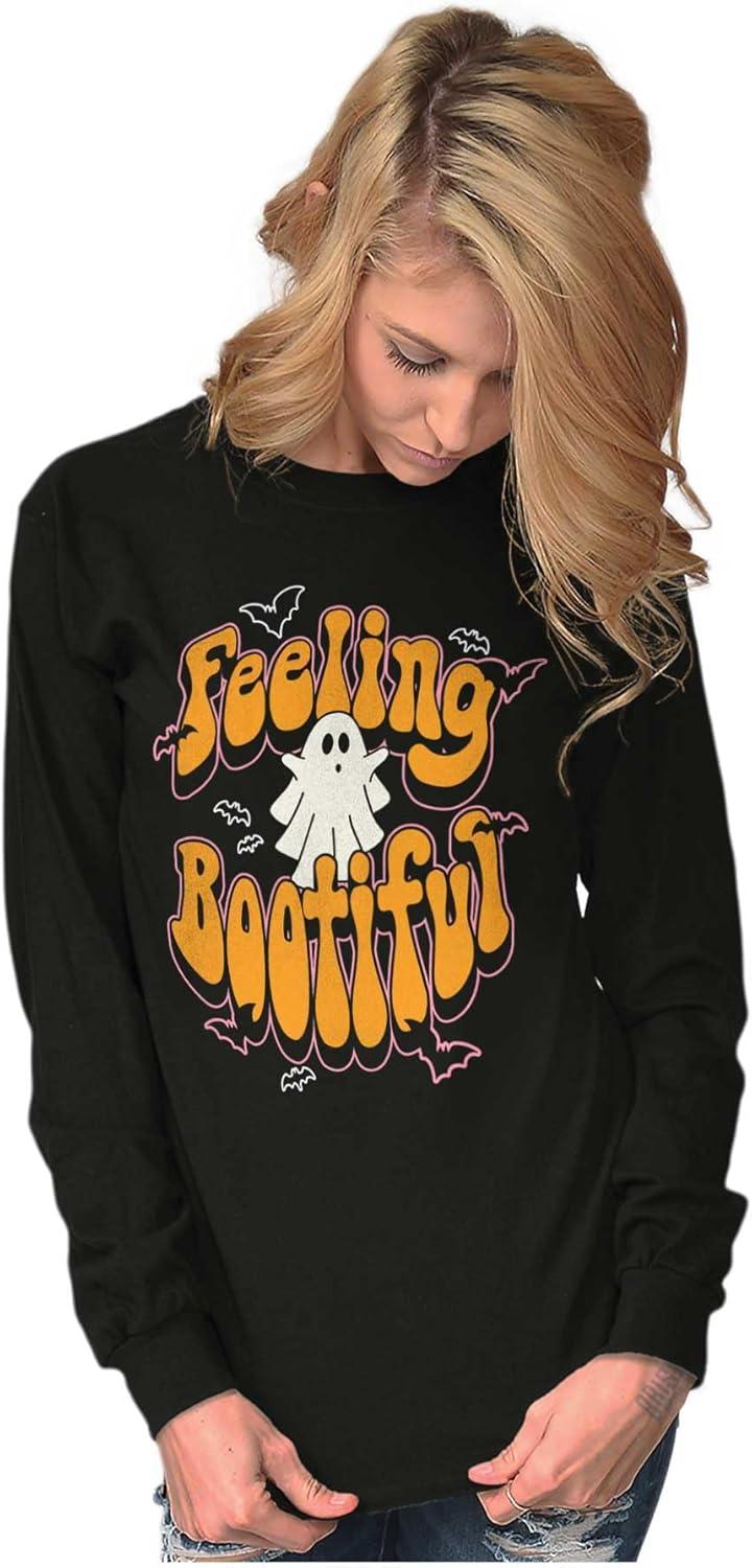 imageBrisco Brands Cute Halloween Ghost Feeling Bootiful Womens Long Sleeve T ShirtBlack