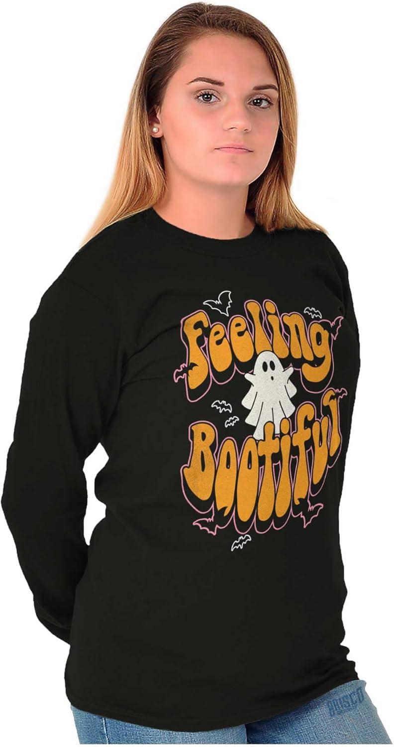 imageBrisco Brands Cute Halloween Ghost Feeling Bootiful Womens Long Sleeve T ShirtBlack