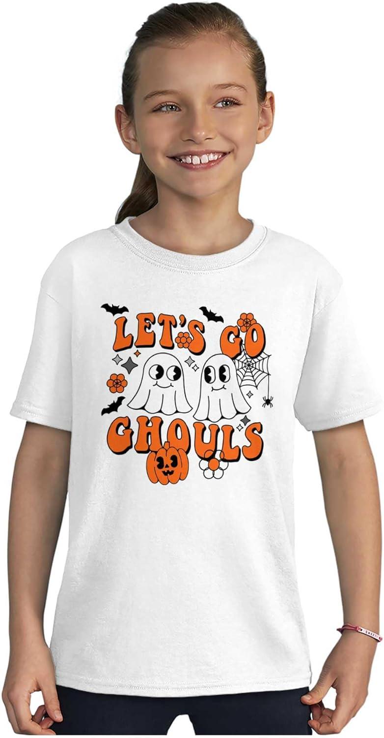 imageBrisco Brands Cute Halloween Ghosts Lets Go Ghouls Girls Kids T Shirt TeesWhite