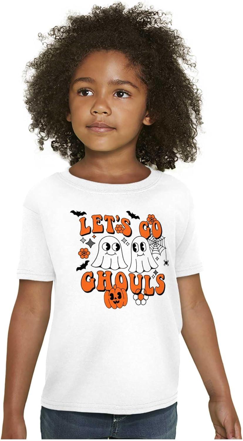imageBrisco Brands Cute Halloween Ghosts Lets Go Ghouls Girls Kids T Shirt TeesWhite