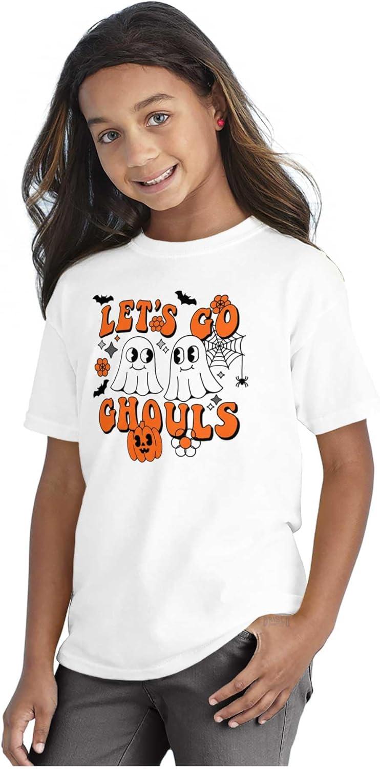 imageBrisco Brands Cute Halloween Ghosts Lets Go Ghouls Girls Kids T Shirt TeesWhite