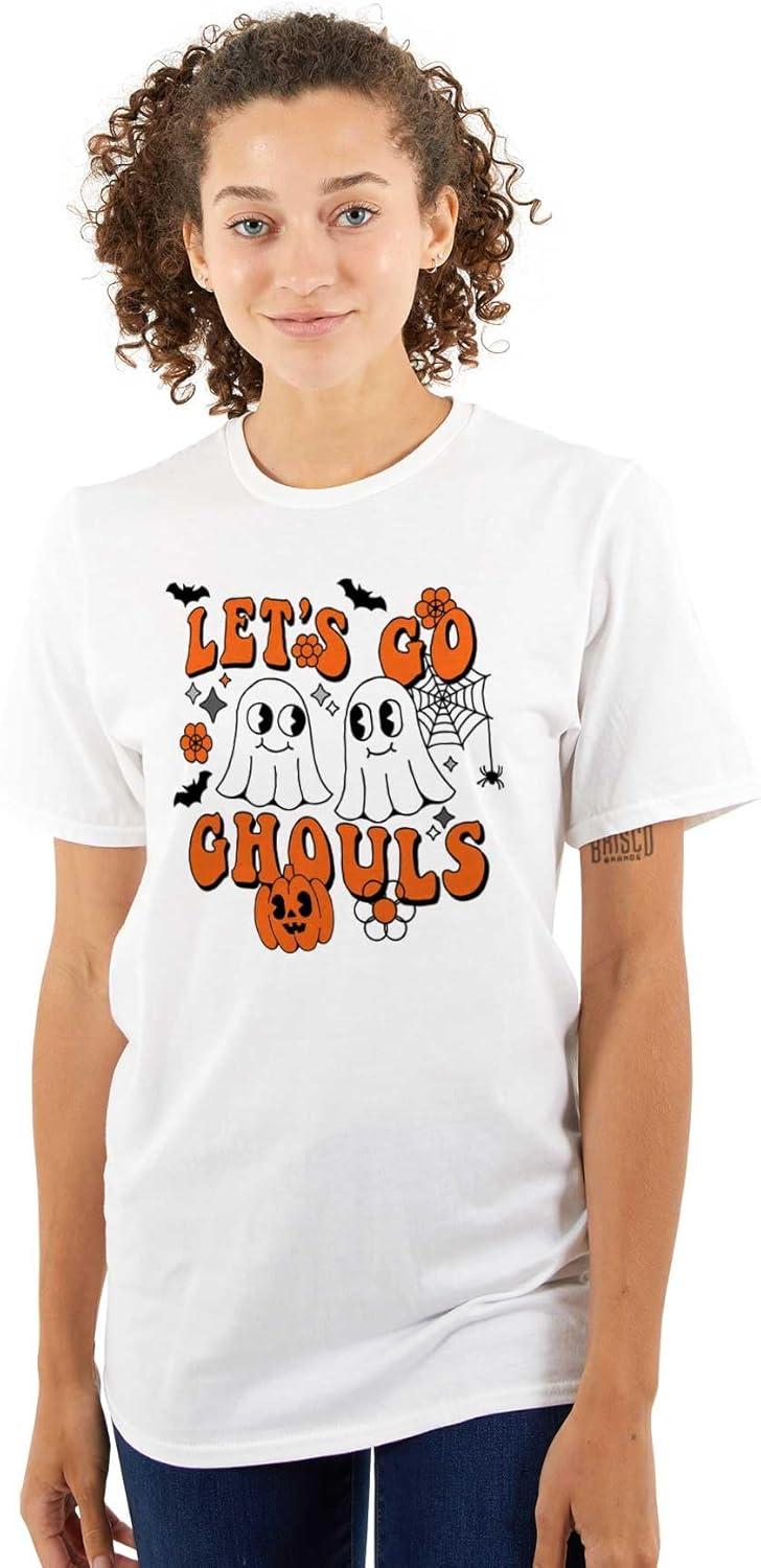 imageBrisco Brands Cute Halloween Ghosts Lets Go Ghouls Womens Graphic T Shirt TeesWhite