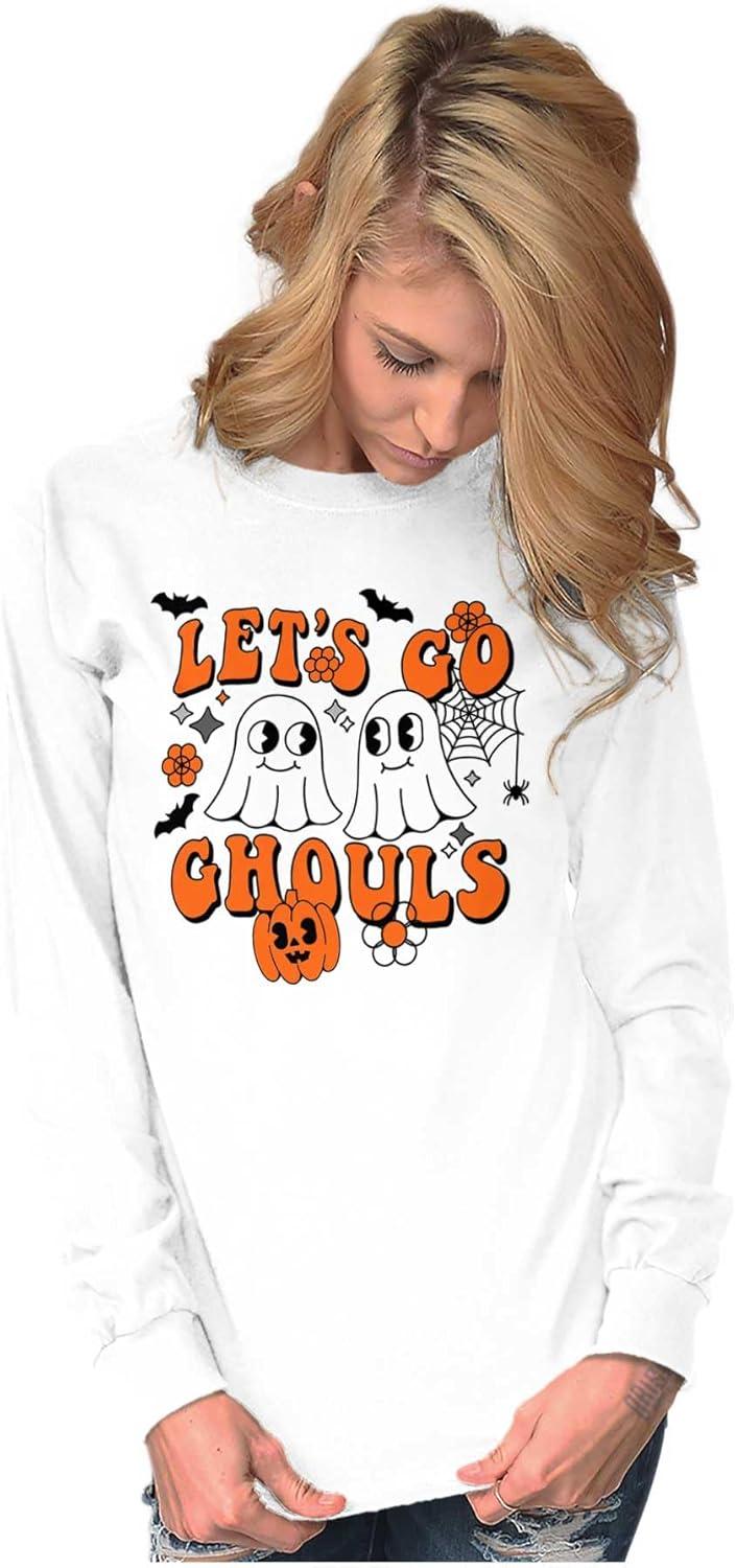 imageBrisco Brands Cute Halloween Ghosts Lets Go Ghouls Womens Long Sleeve T ShirtWhite