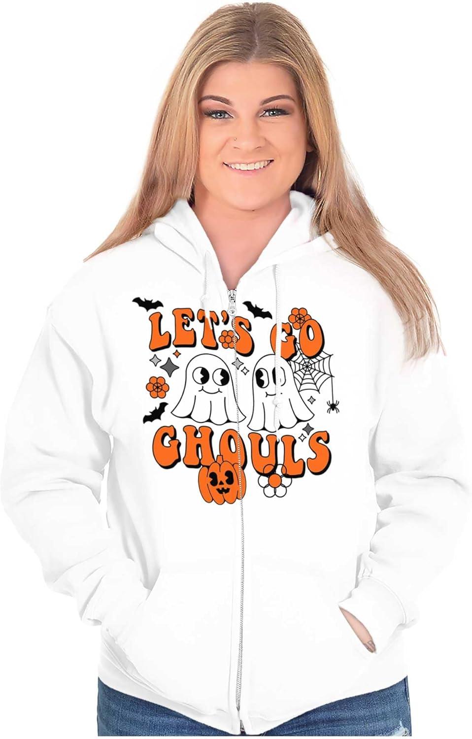 imageBrisco Brands Cute Halloween Ghosts Lets Go Ghouls Zip Hoodie Sweatshirt WomenWhite