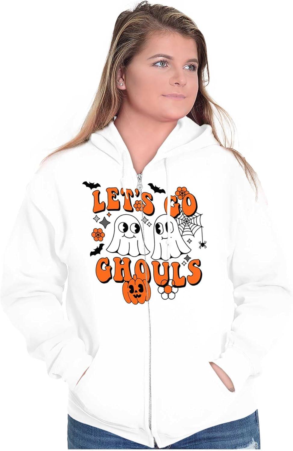 imageBrisco Brands Cute Halloween Ghosts Lets Go Ghouls Zip Hoodie Sweatshirt WomenWhite