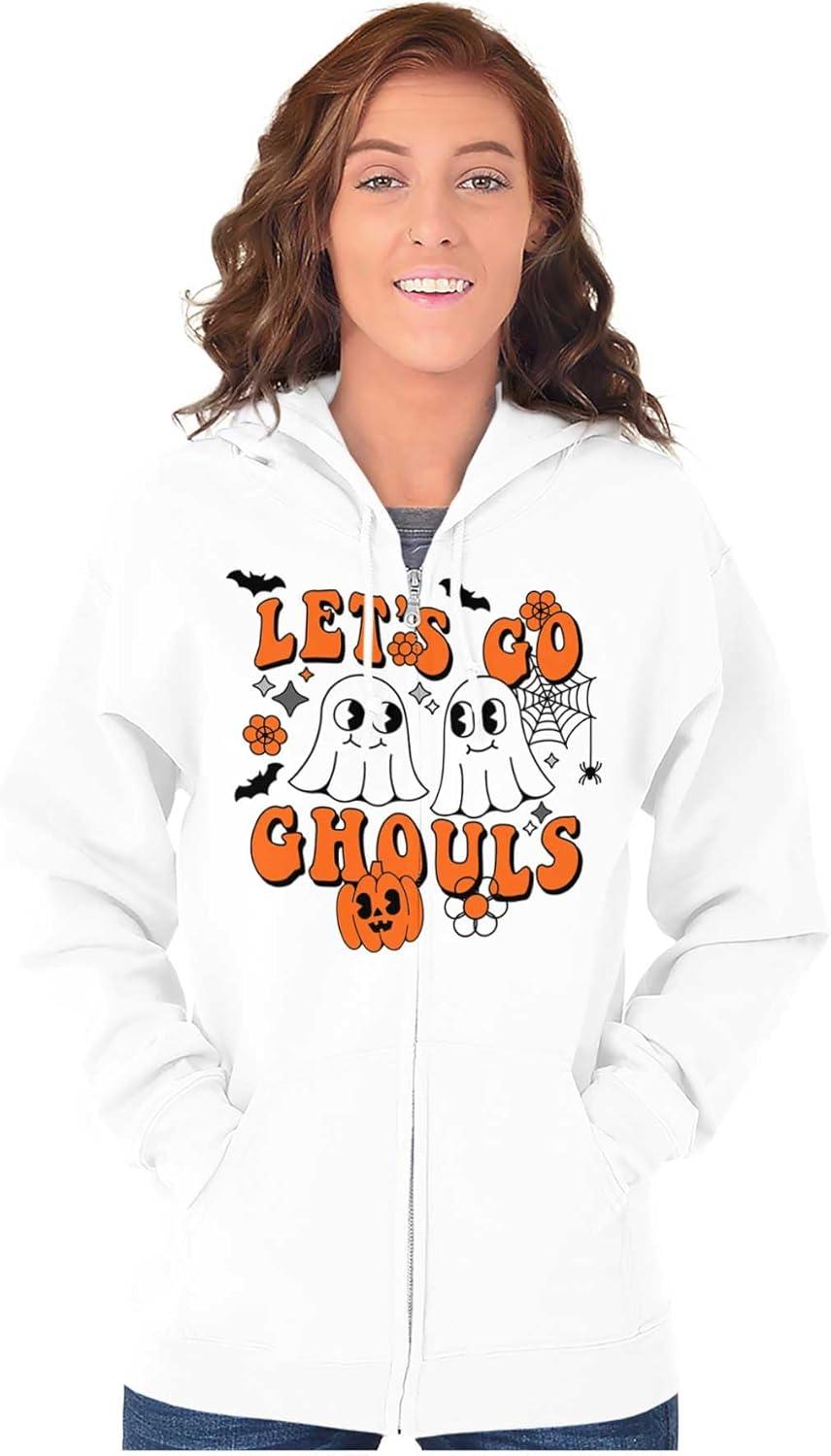 imageBrisco Brands Cute Halloween Ghosts Lets Go Ghouls Zip Hoodie Sweatshirt WomenWhite
