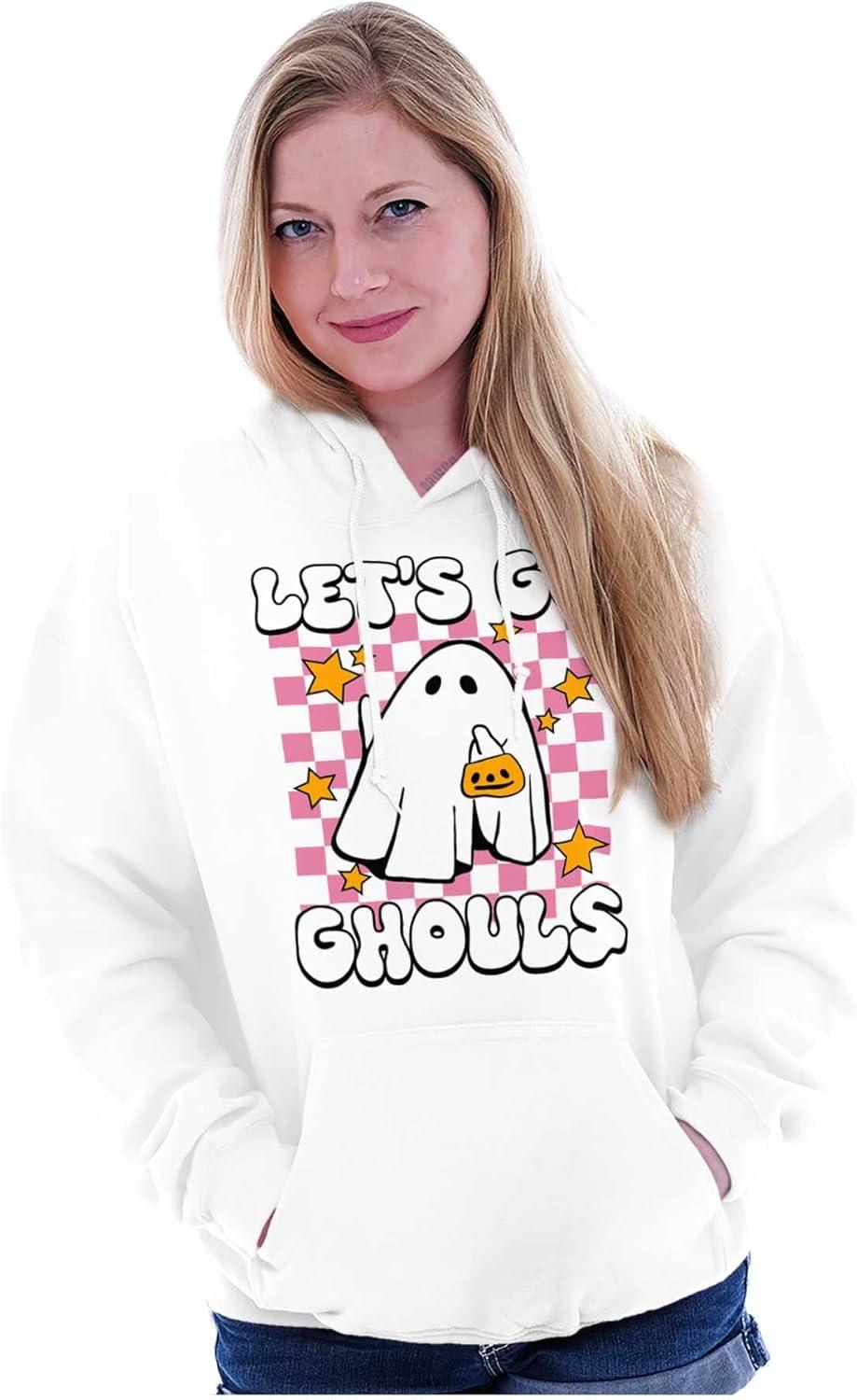 imageBrisco Brands Cute Halloween Lets Go Ghouls Ghost Hoodie Sweatshirt WomenWhite
