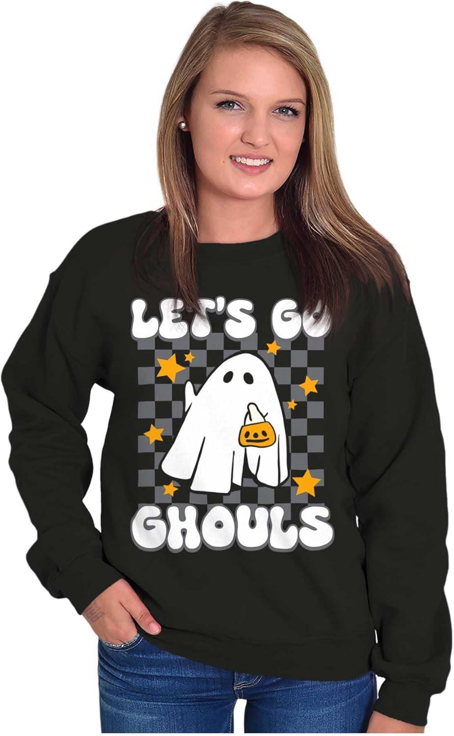 imageBrisco Brands Cute Halloween Lets Go Ghouls Ghost Women Crewneck SweatshirtBlack