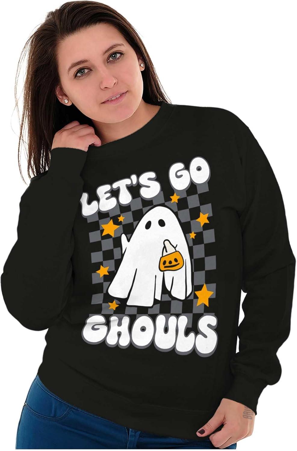 imageBrisco Brands Cute Halloween Lets Go Ghouls Ghost Women Crewneck SweatshirtBlack