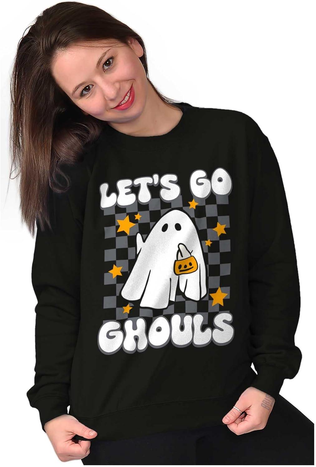 imageBrisco Brands Cute Halloween Lets Go Ghouls Ghost Women Crewneck SweatshirtBlack