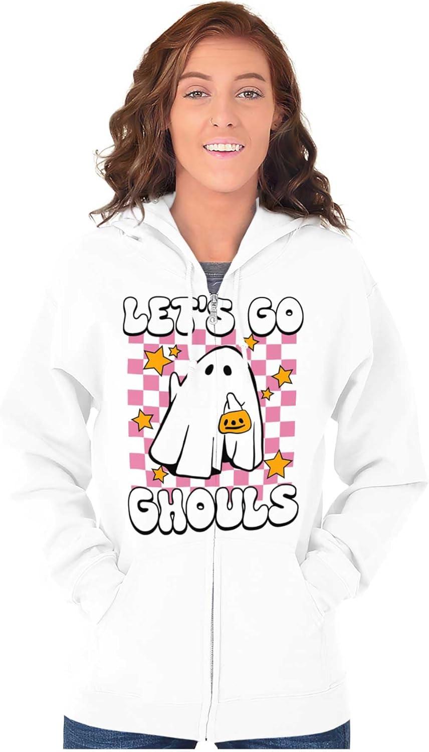 imageBrisco Brands Cute Halloween Lets Go Ghouls Ghost Zip Hoodie Sweatshirt WomenWhite