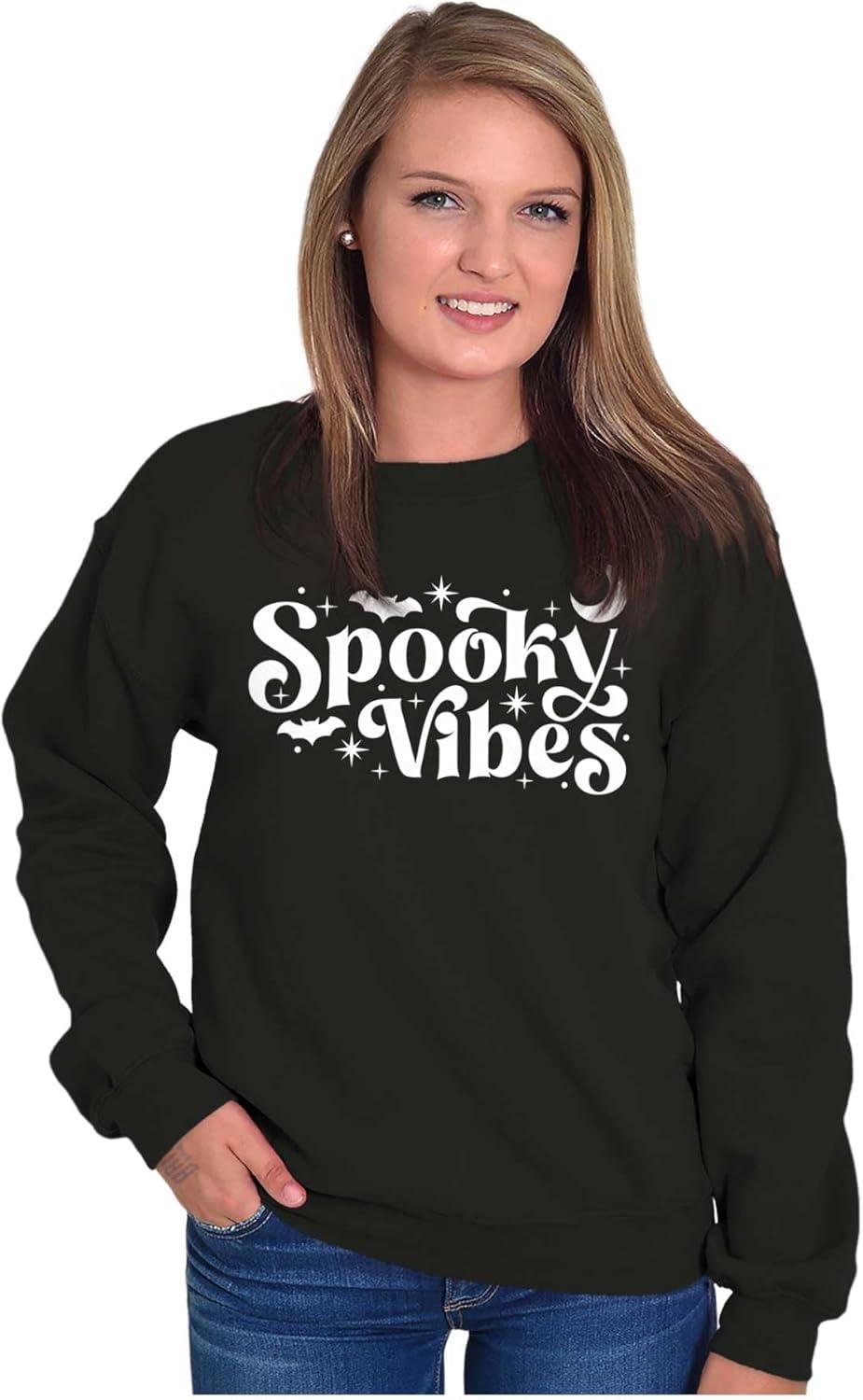 imageBrisco Brands Cute Halloween Witchy Spooky Vibes Sweatshirt for Men or WomenBlack