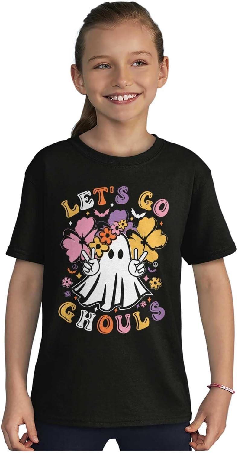 imageBrisco Brands Cute Hippie Ghost Lets Go Ghouls Girls Kids T Shirt TeesBlack