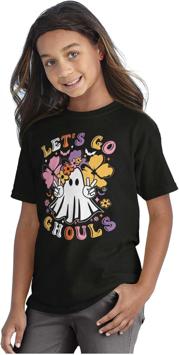imageBrisco Brands Cute Hippie Ghost Lets Go Ghouls Girls Kids T Shirt TeesBlack
