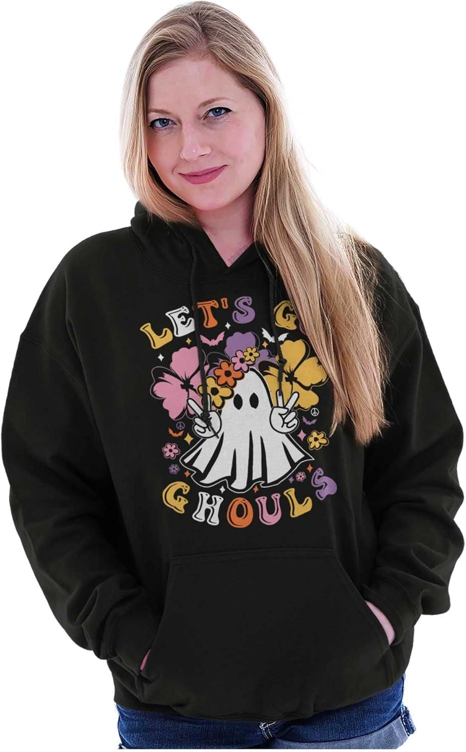imageBrisco Brands Cute Hippie Ghost Lets Go Ghouls Hoodie Sweatshirt WomenBlack