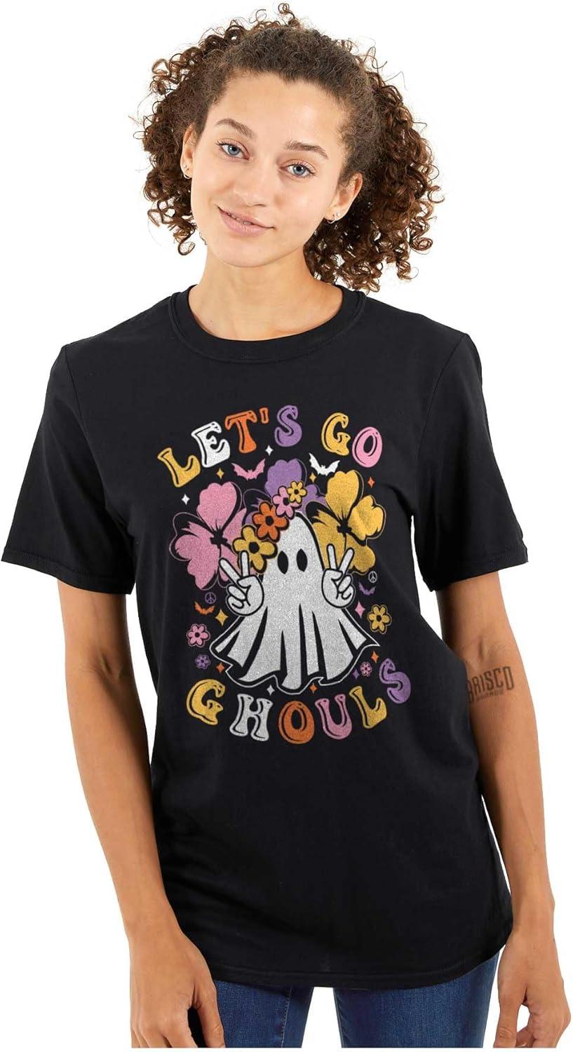 imageBrisco Brands Cute Hippie Ghost Lets Go Ghouls Womens Graphic T Shirt TeesBlack
