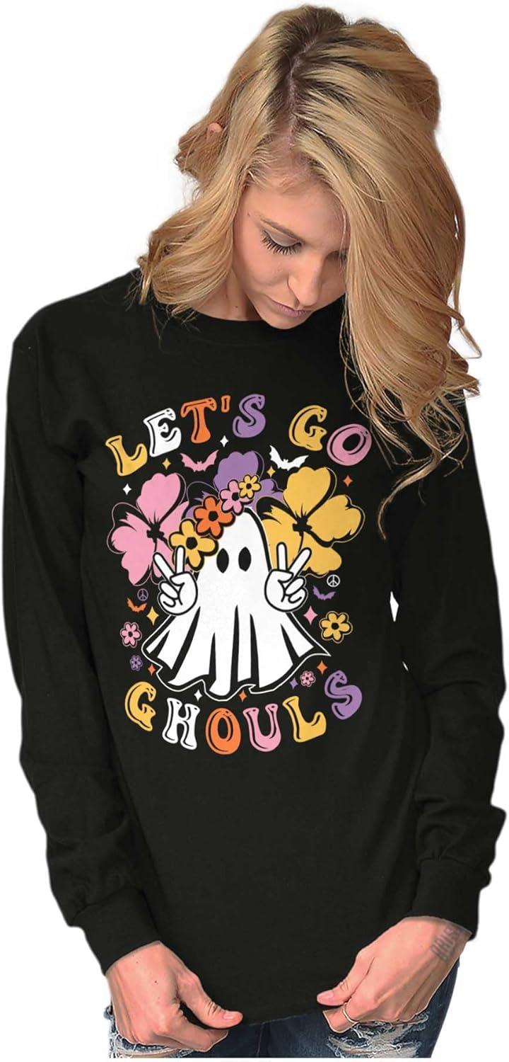 imageBrisco Brands Cute Hippie Ghost Lets Go Ghouls Womens Long Sleeve T ShirtBlack