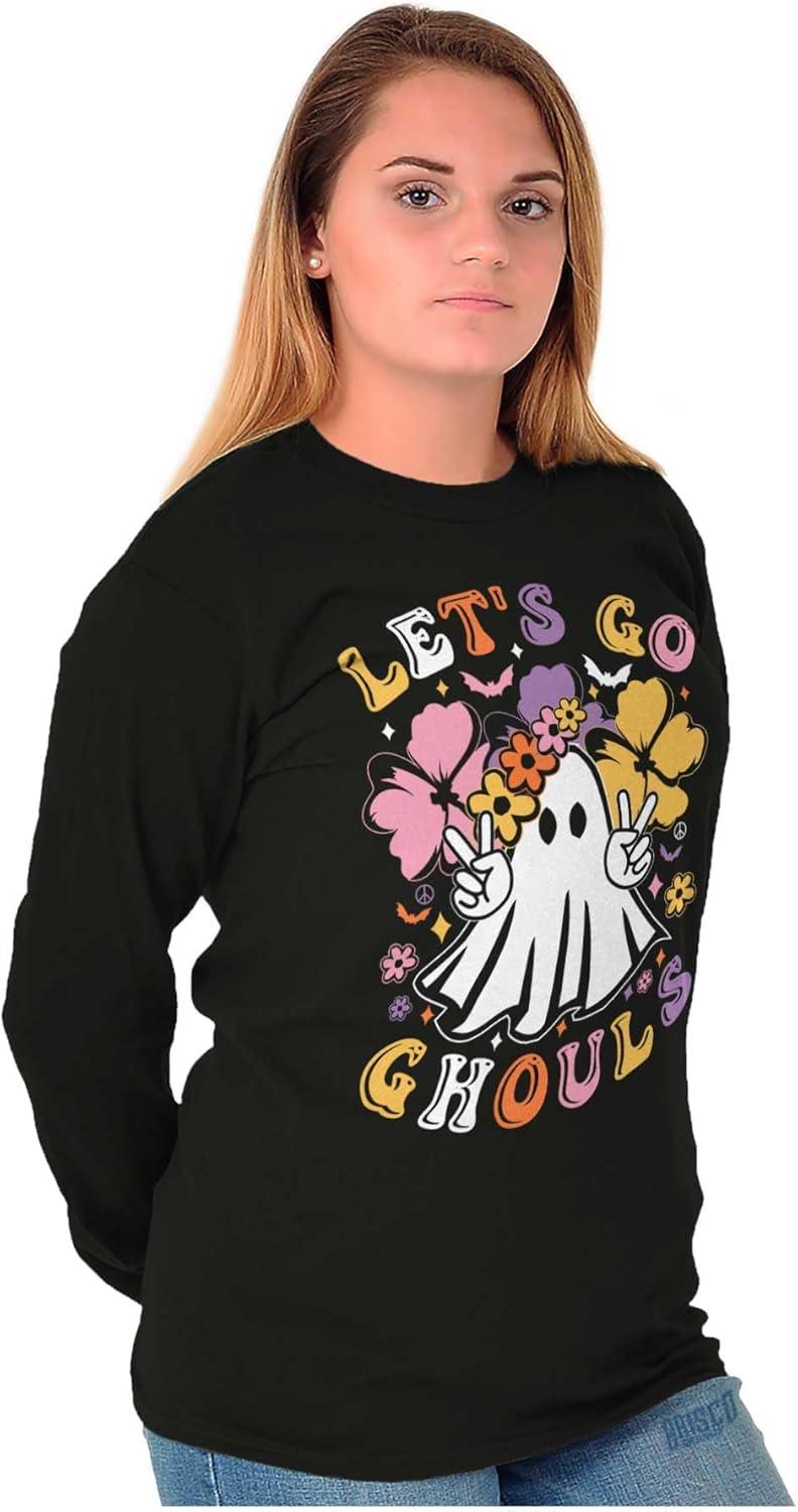 imageBrisco Brands Cute Hippie Ghost Lets Go Ghouls Womens Long Sleeve T ShirtBlack
