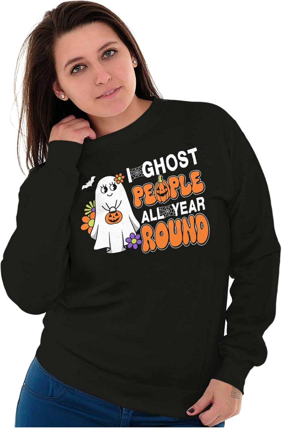 imageBrisco Brands Cute I Ghost People All Year Round Women Crewneck SweatshirtBlack