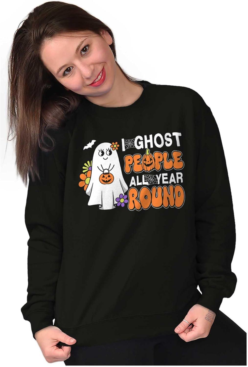 imageBrisco Brands Cute I Ghost People All Year Round Women Crewneck SweatshirtBlack