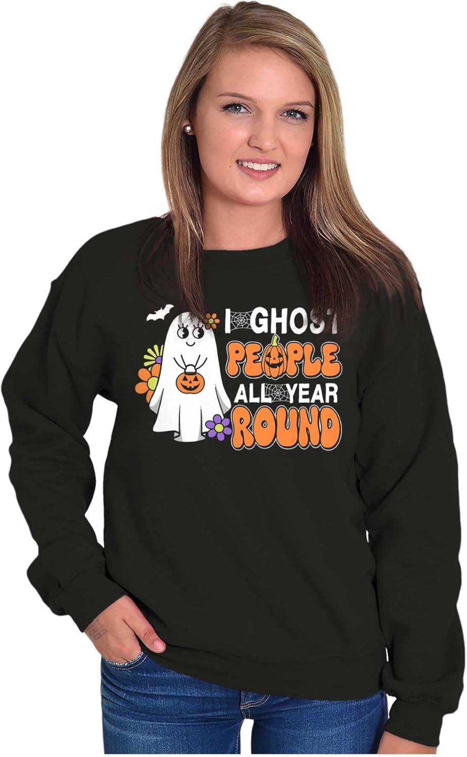 imageBrisco Brands Cute I Ghost People All Year Round Women Crewneck SweatshirtBlack