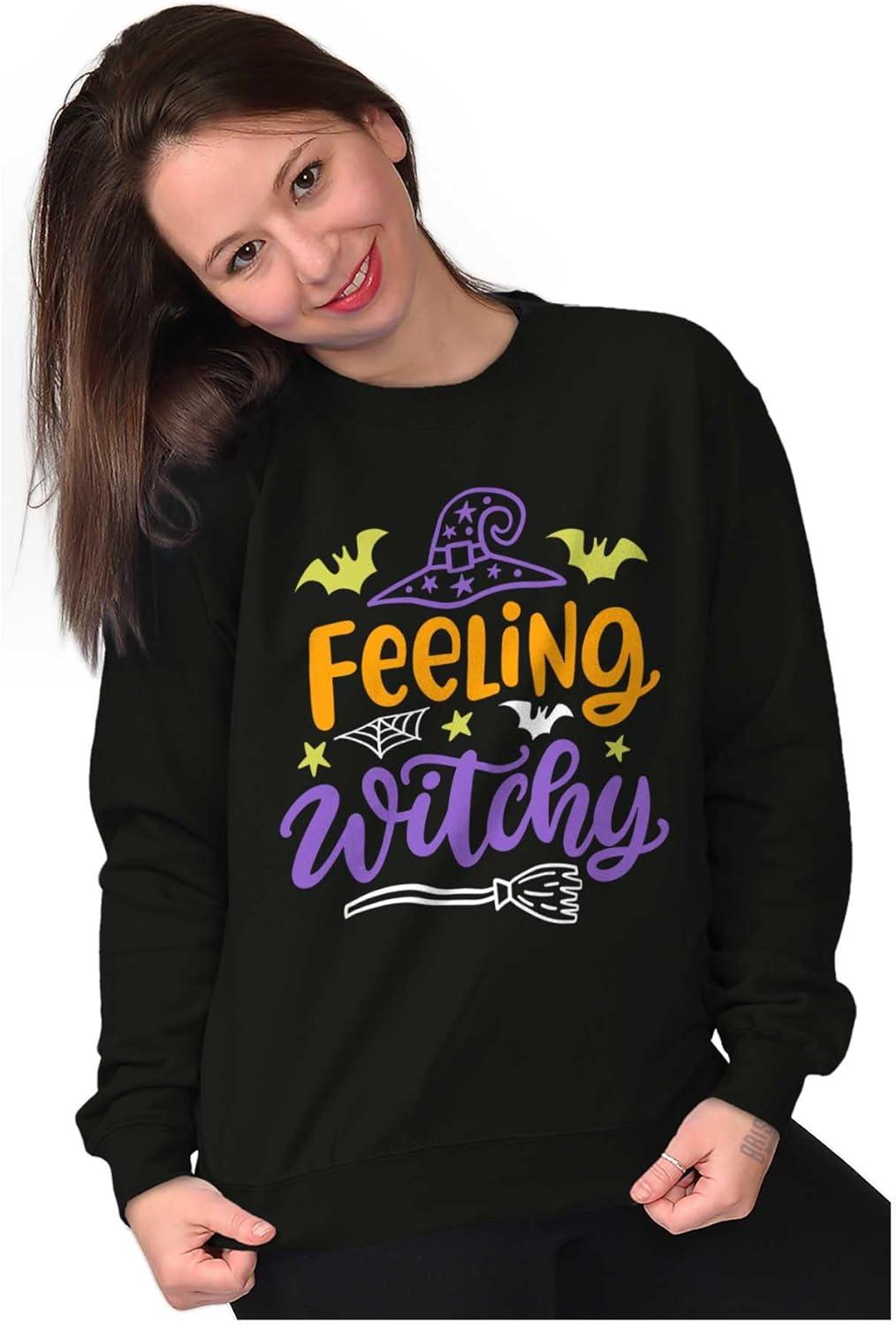 imageBrisco Brands Cute Spooky Halloween Feeling Witchy Women Crewneck SweatshirtBlack