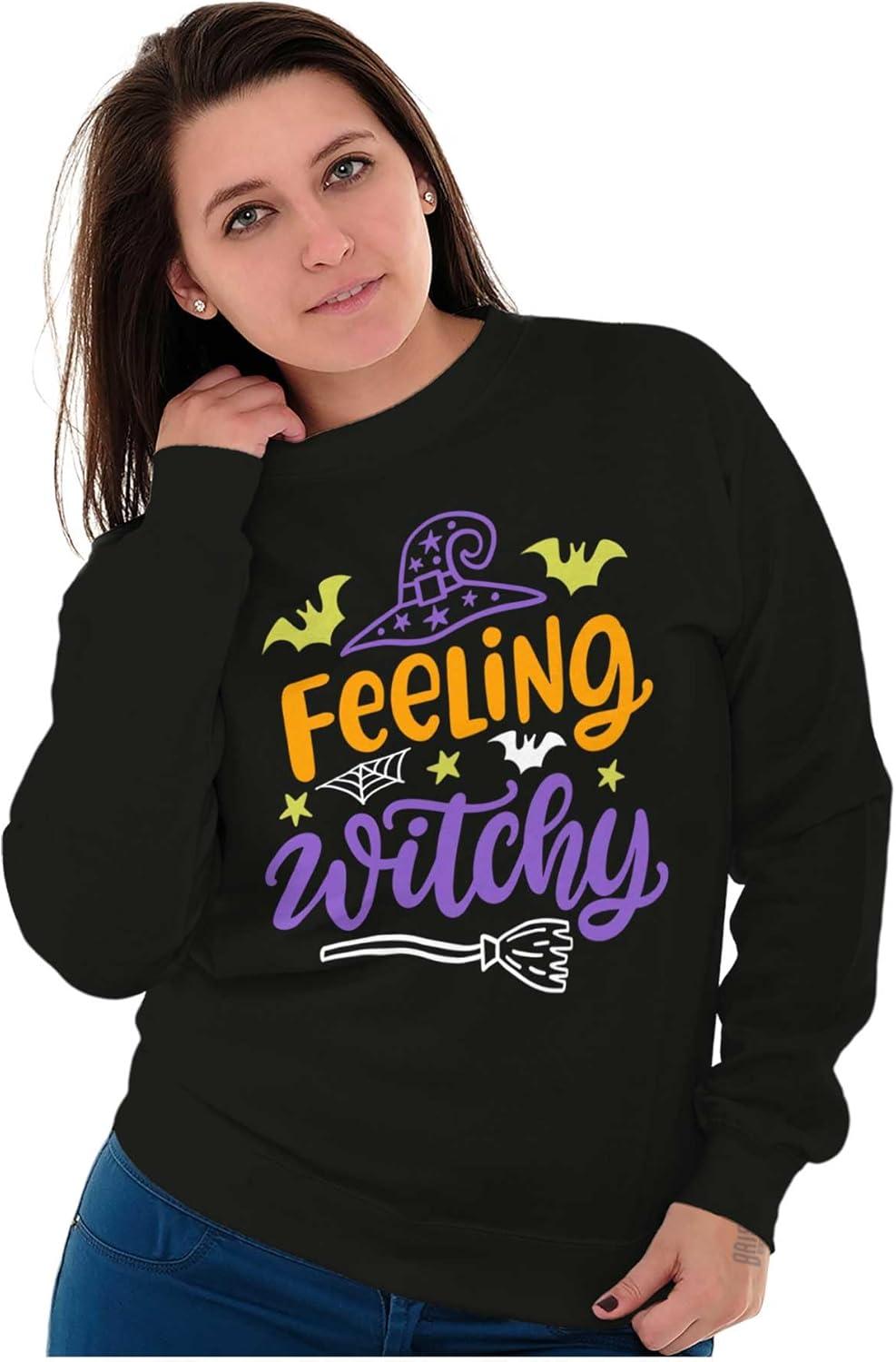 imageBrisco Brands Cute Spooky Halloween Feeling Witchy Women Crewneck SweatshirtBlack