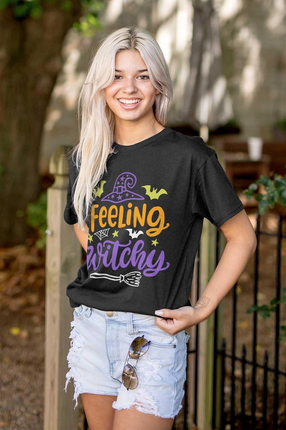 imageBrisco Brands Cute Spooky Halloween Feeling Witchy Womens Graphic T Shirt TeesBlack